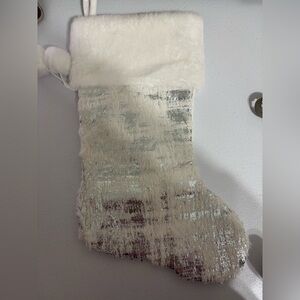Elegant White and Silver Holiday Stocking